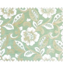 Large flowers and leaves beige silver aqua blue green main curtain